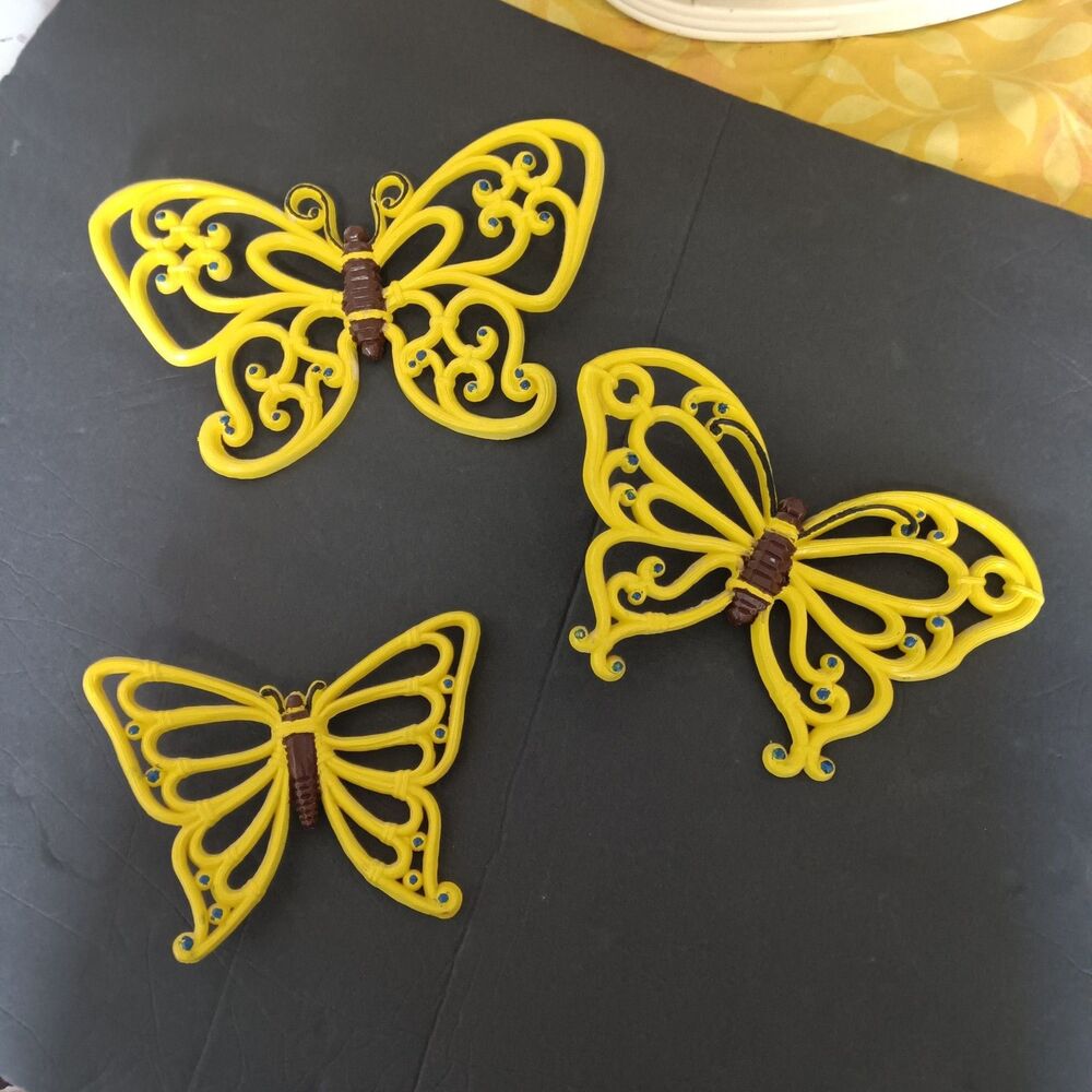 Vtg HOMCO 7537  Butterflies Faux Wood Wicker Wall Decorations Lot of 3